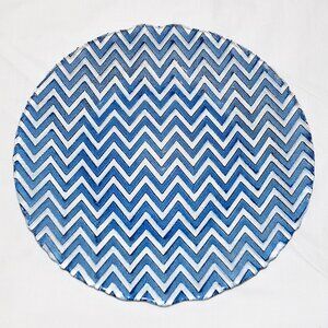 NWOT/Unused Glass Serving Plate with Blue and Clear Chevron Pattern